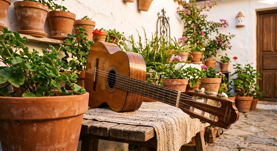 Chitarra spagnola in un patio